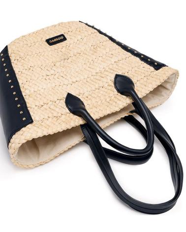 GIOSEPPO OSSIPEE 75501-P SCHWARZ - KORBTASCHE AUS NATURRAFFIA MIT GRIFFEN UND INNENFUTTER BLACK
