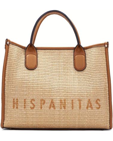 MALA HISPANITAS BV253833 EM RÁFIA COM ALÇA E TIRA A TIRACOLO BEGE NATURAL CINZENTO GREY