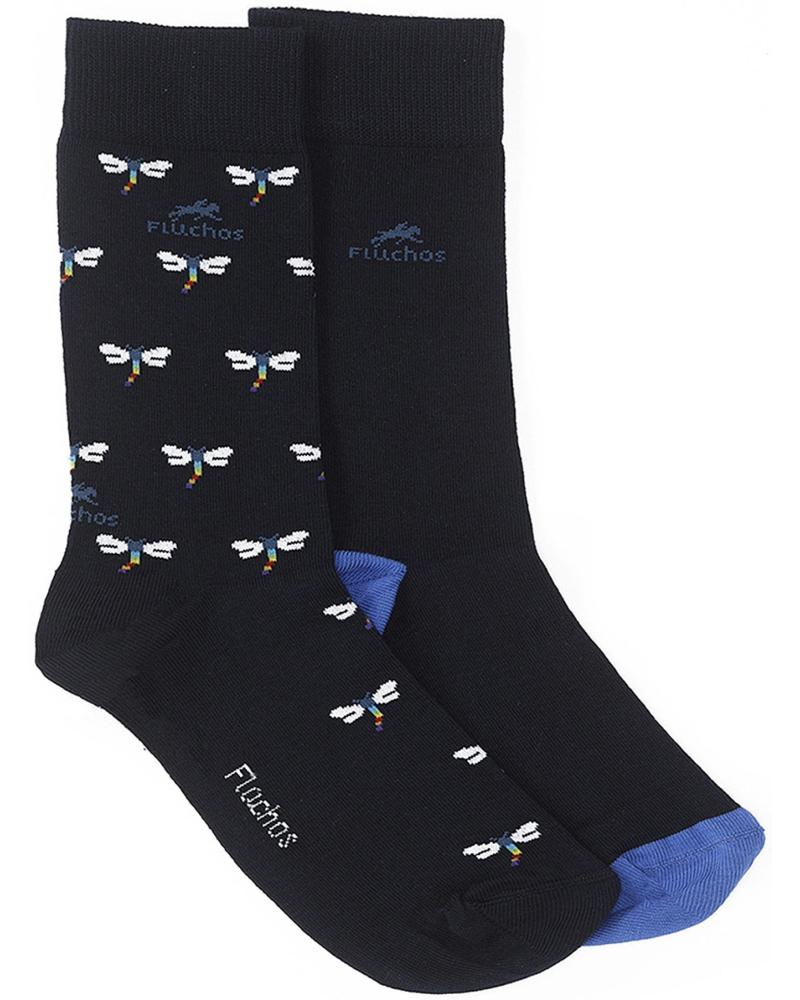 FLUCHOS CA0009 - PACK DE 2 MEIAS LONGAS: AZUL MARINHO LISO E LIBÉLULAS NAVY LIBELULAS