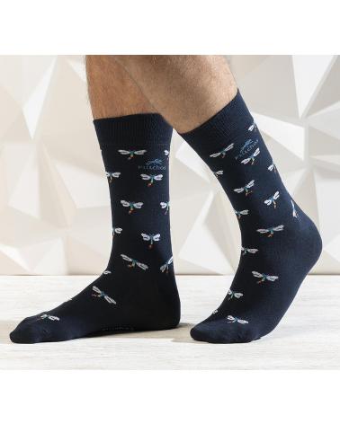 FLUCHOS CA0009 - PACK DE 2 MEIAS LONGAS: AZUL MARINHO LISO E LIBÉLULAS NAVY LIBELULAS