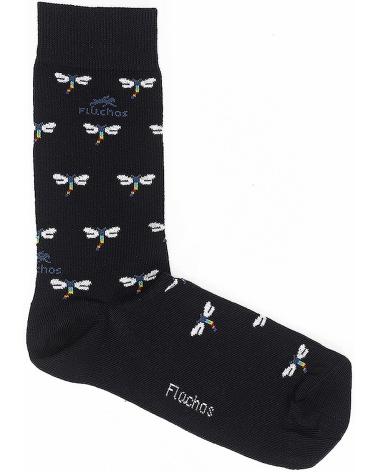 FLUCHOS CA0009 - PACK DE 2 MEIAS LONGAS: AZUL MARINHO LISO E LIBÉLULAS NAVY LIBELULAS