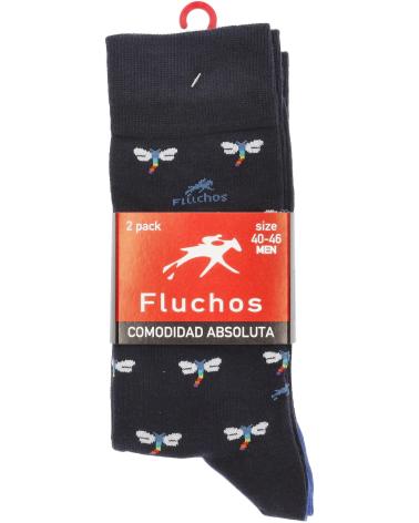 FLUCHOS CA0009 - PACK DE 2 MEIAS LONGAS: AZUL MARINHO LISO E LIBÉLULAS NAVY LIBELULAS