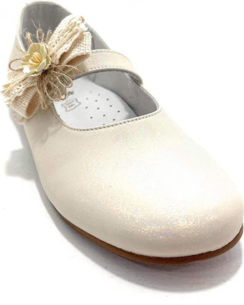 BUBBLE BOBBLE KOMMUNIONSSCHUHE AUS BEIGEM LEDER MIT SCHLEIFE BEIGE