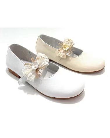 BUBBLE BOBBLE ZAPATOS NINA COMUNION PIEL LAZO BLANCO