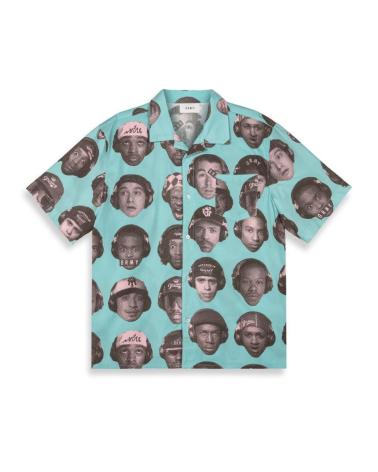 CAMISA GRIMEY DE MANGA CURTA ESTAMPADO ROSTOS AZUL CLARO BLUE