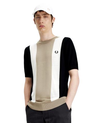 FRED PERRY K7853 - T-SHIRT IN MAGLIA A MANICHE CORTE CON BLOCCHI DI COLORE MULTICOLORE MULTICOLOR