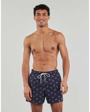 LACOSTE BADESHORTS MIT GRÜNEM KROKODIL-PRINT MARINEBLAU MULTICOLOR