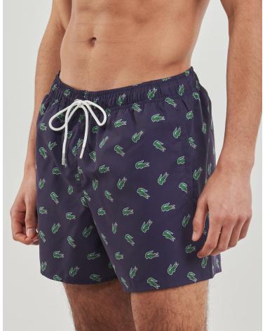 LACOSTE BADESHORTS MIT GRÜNEM KROKODIL-PRINT MARINEBLAU MULTICOLOR