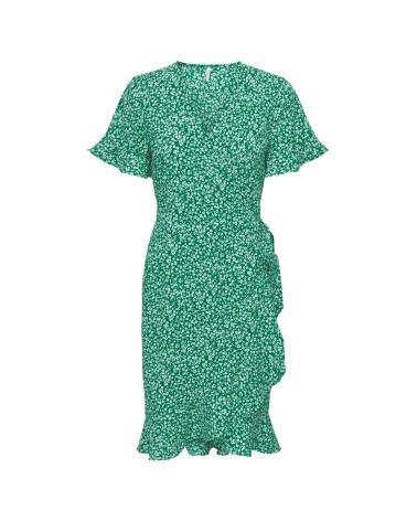 VESTIDO ESTAMPADO ONLY 15288846 VERDE COM BABADOS VERDE