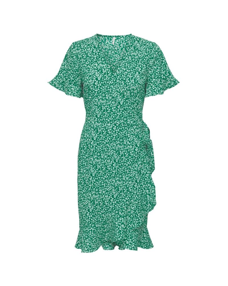 VESTIDO ESTAMPADO ONLY 15288846 VERDE COM BABADOS VERDE