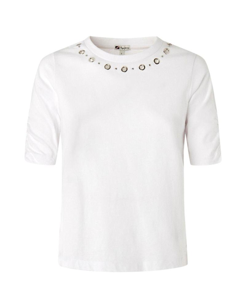 CAMISETA PEPE JEANS PL505291 BLANCA CON CUELLO EMBELLISHED BLANCO