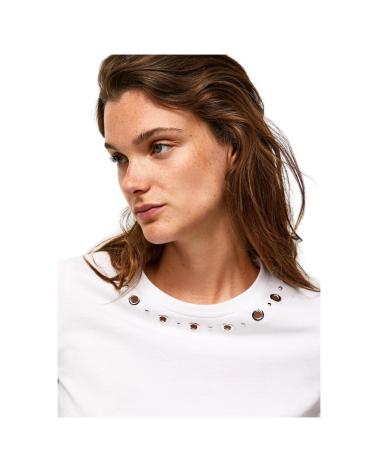 CAMISETA PEPE JEANS PL505291 BLANCA CON CUELLO EMBELLISHED BLANCO