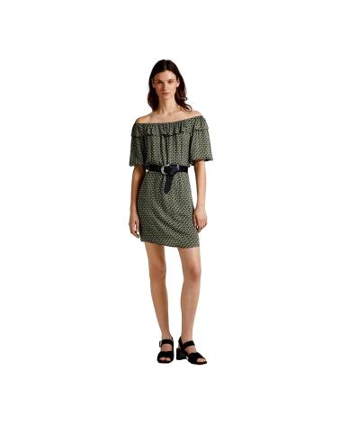 VESTIDO CORTO PEPE JEANS PL953352 VERDE CON VOLANTES Y HOMBROS DESCUBIERTOS VERDE