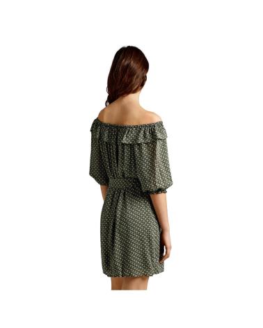 PEPE JEANS PL953352 GREEN SHORT DRESS WITH RUFFLES AND OFF-SHOULDER VERDE