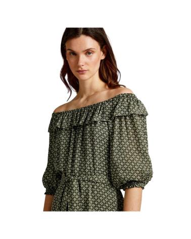 PEPE JEANS PL953352 GREEN SHORT DRESS WITH RUFFLES AND OFF-SHOULDER VERDE