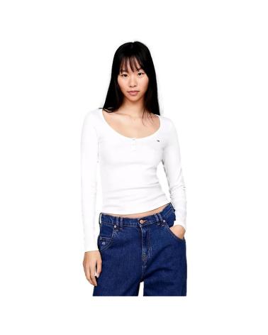 Início-TOMMY-JEANS-CAMISETA-SLIM-ACANALADA-MUJER-DW0DW17390-BLANCO
