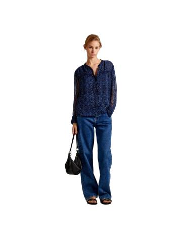 BLOUSE PEPE JEANS CLEMENTINE PL304831 MOUSSELINE IMPRIMÉ FLORAL BLEU MARINE AZUL