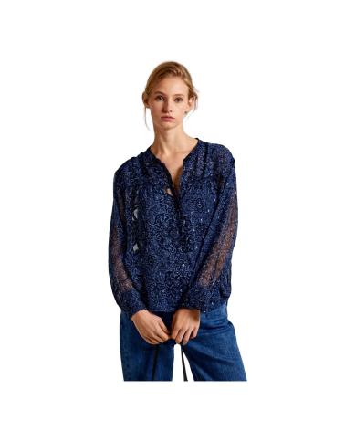 BLOUSE PEPE JEANS CLEMENTINE PL304831 MOUSSELINE IMPRIMÉ FLORAL BLEU MARINE AZUL