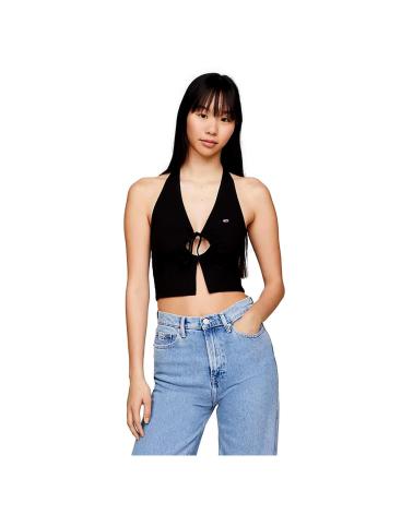 Início-TOMMY-JEANS-CAMISETA-MUJER-CUELLO-HALTER-DW0DW17901-NEGRO