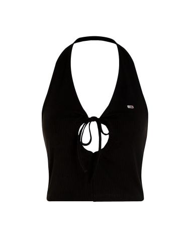Início-TOMMY-JEANS-CAMISETA-MUJER-CUELLO-HALTER-DW0DW17901-NEGRO