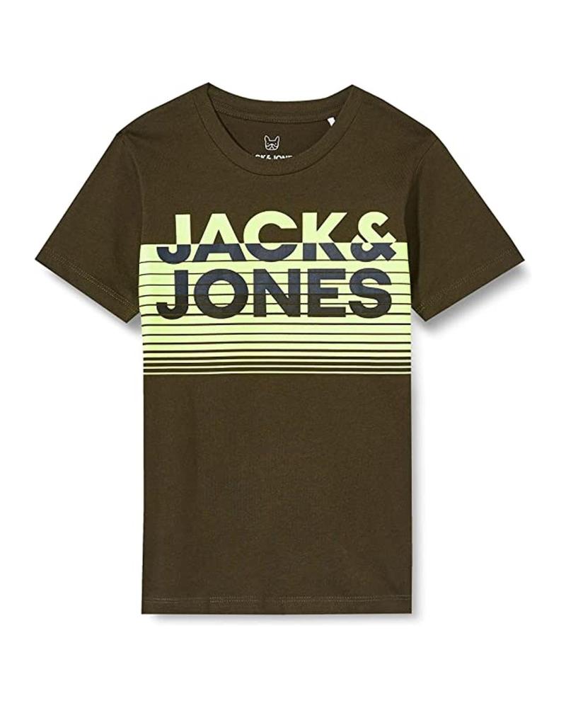 JACK & JONES T-SHIRT ENFANT 12190494 VERT MILITAIRE AVEC LOGO IMPRIMÉ VERDE