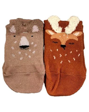 ATTIPAS CALZINI ANTISCIVOLO BAMBINI DESIGN ANIMALI DEL BOSCO MARRóN