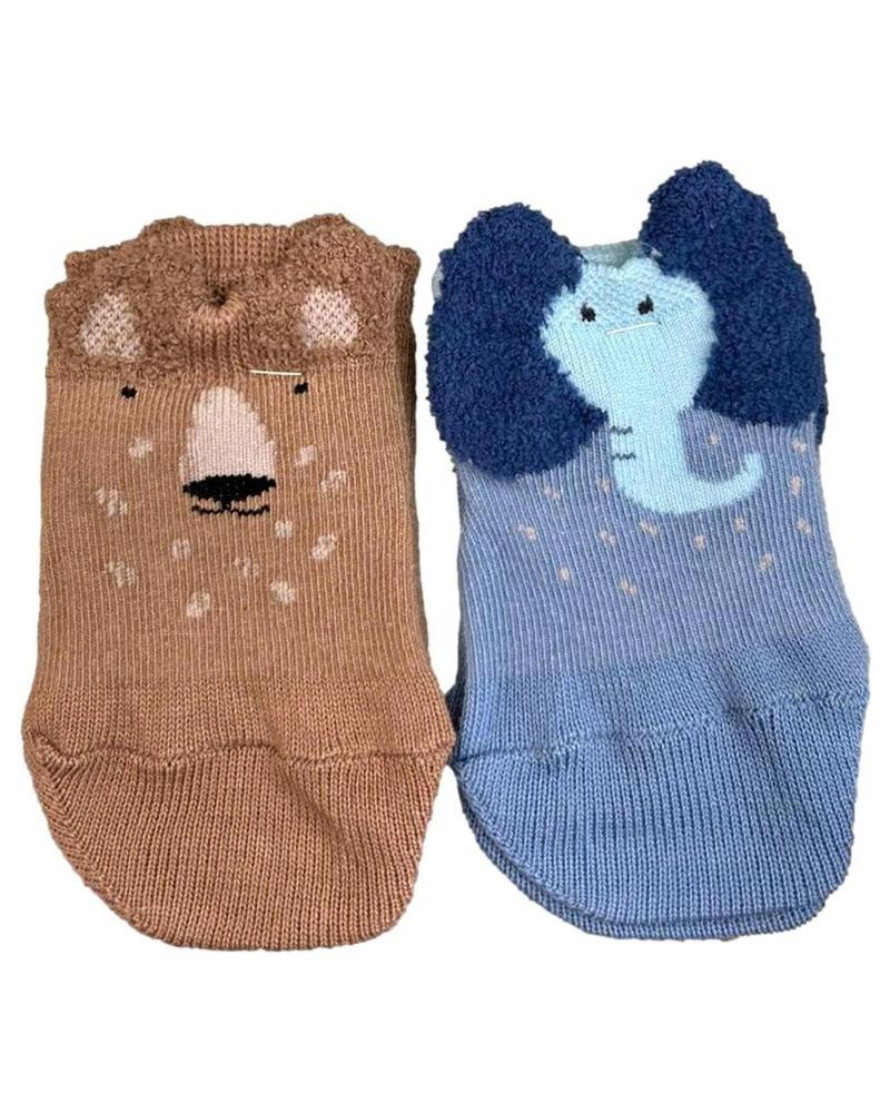 ATTIPAS CHAUSSETTES ANTIDÉRAPANTES ÉLÉPHANT BLEU ET OURS MARRON AZUL