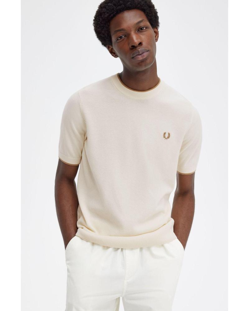 CAMISETA DE MALHA TEXTURIZADA FRED PERRY BEGE BEIGE