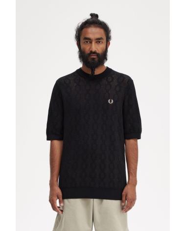 FRED PERRY K7622 STRICK-T-SHIRT SCHWARZ NEGRO