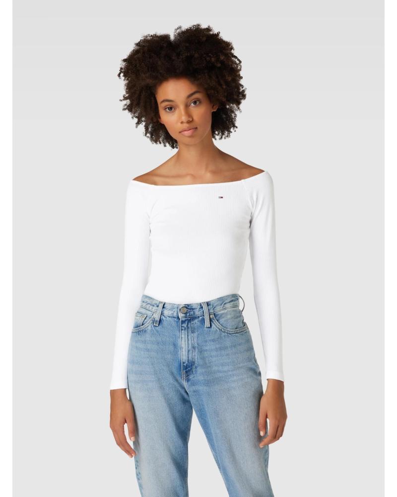 TOMMY JEANS BOOT-NECK T-SHIRT DW0DW17535 WEISS BLANCO