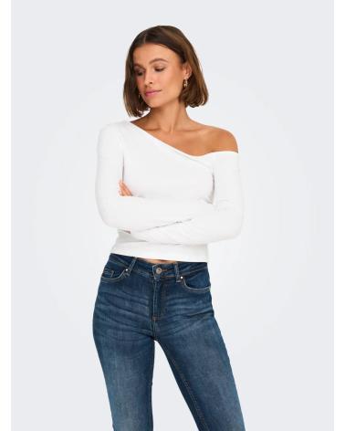TOP ASYMÉTRIQUE À MANCHES LONGUES ONLY 15344398 BLANC BLANCO