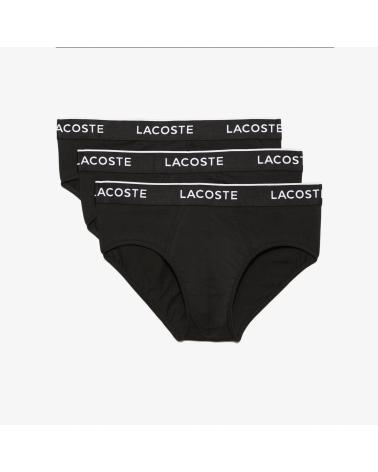 LACOSTE PACK DE 3 SLIPS DE ALGODÃO ELÁSTICO PRETO NEGRO