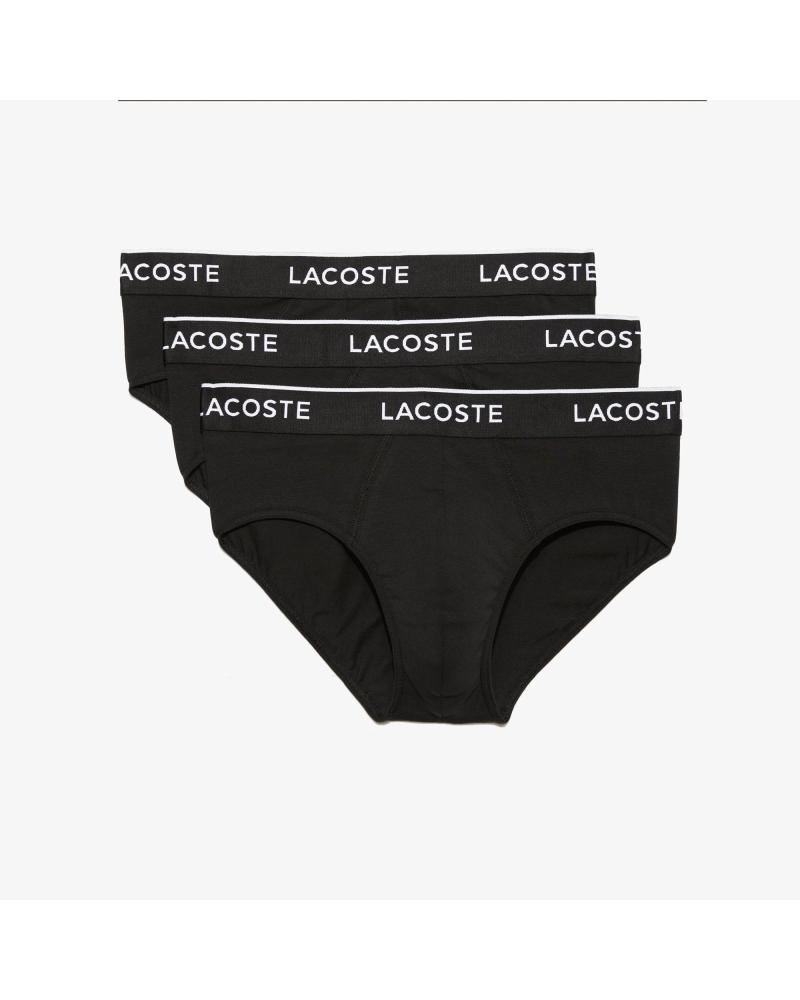 LACOSTE PACK DE 3 SLIPS DE ALGODÃO ELÁSTICO PRETO NEGRO