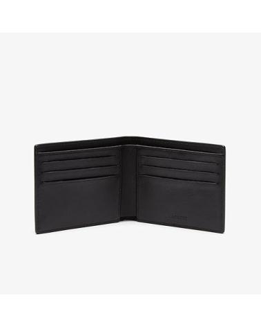LACOSTE CARTEIRA DE COURO FG PRETA NH1115FG COM SEIS COMPARTIMENTOS PARA CARTÕES NEGRO