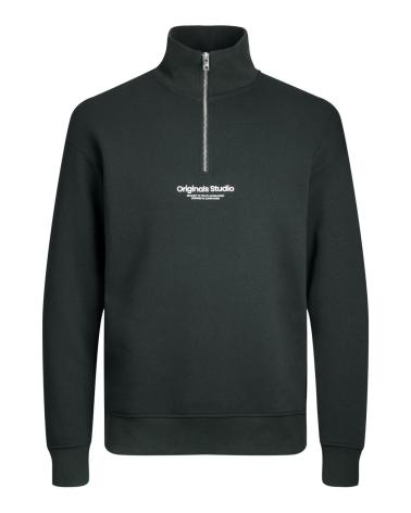 JACK & JONES HIGH-NECK HALF-ZIP SWEATSHIRT WITH LOGO 12241777 DARK GREEN VERDE OSCURO