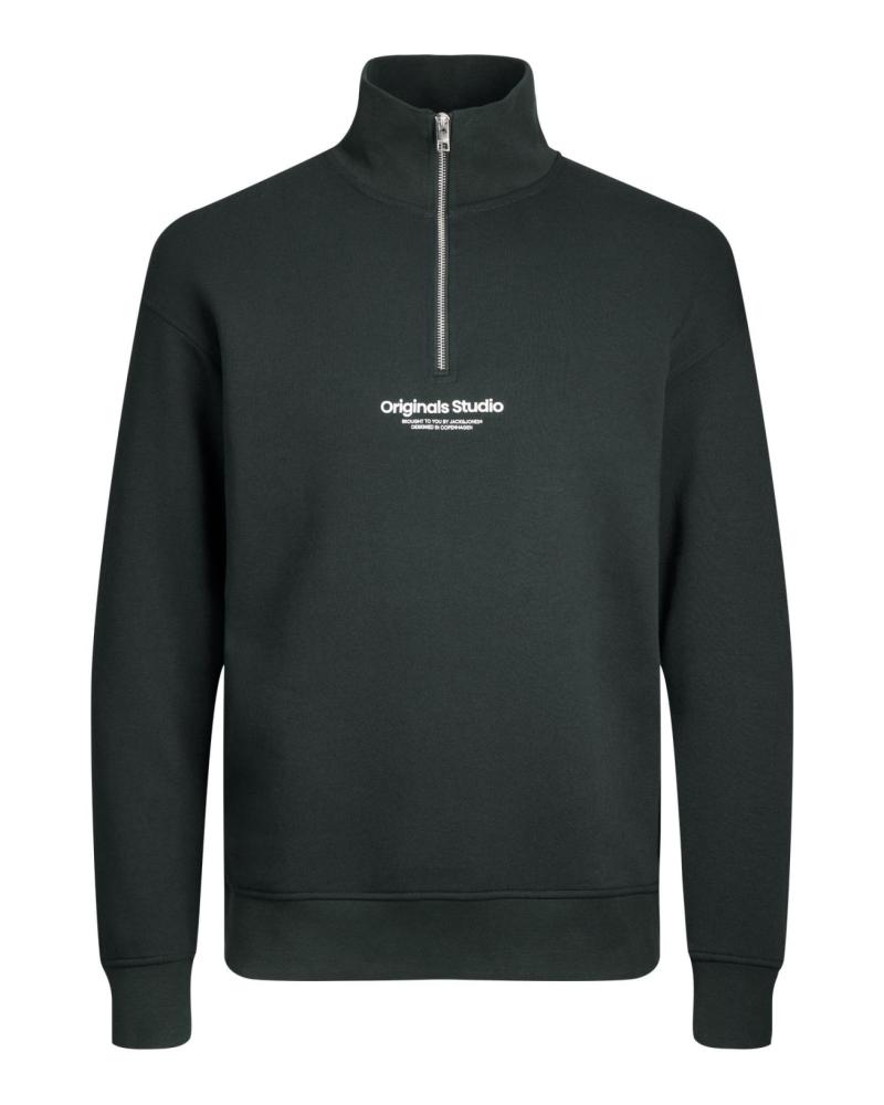 JACK & JONES HIGH-NECK HALF-ZIP SWEATSHIRT WITH LOGO 12241777 DARK GREEN VERDE OSCURO