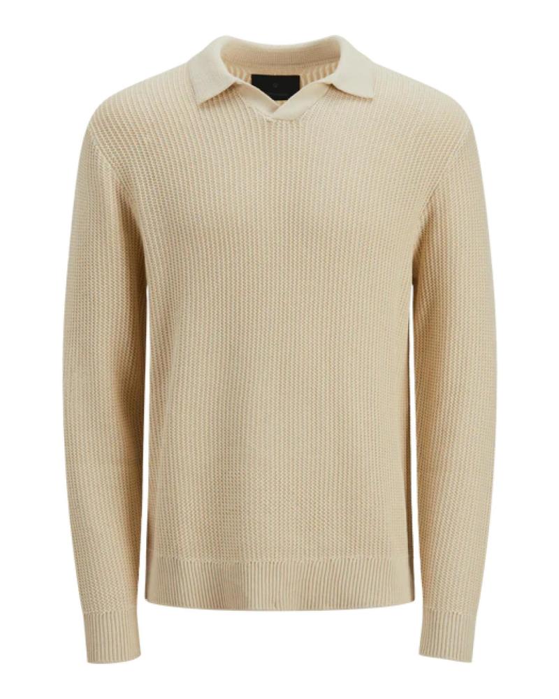 JACK & JONES POLO-STRICKPULLOVER BEIGE - MODELL 12277993 BEIGE