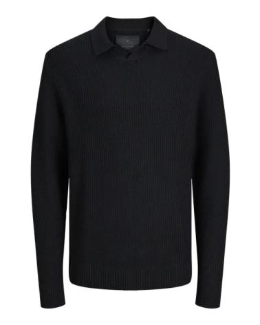 JACK & JONES POLO NECK KNITTED SWEATER BLACK - MODEL 12277993 NEGRO