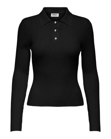ONLY 15355354 BLACK RIBBED KNIT POLO SHIRT NEGRO