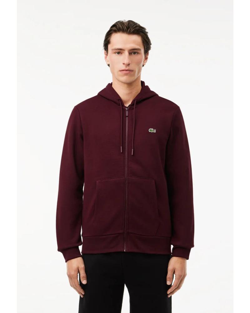 SWEATSHIRT LACOSTE SH962600 À CAPUCHE ET DEMI-ZIP ROUGE ROJO