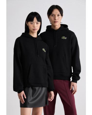LACOSTE BLACK HOODIE WITH MULTICOLOR LOGO MULTICOLOR