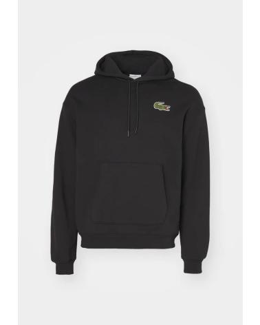 LACOSTE BLACK HOODIE WITH MULTICOLOR LOGO MULTICOLOR