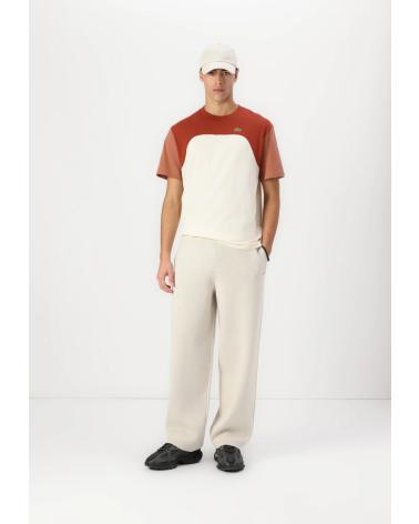 LACOSTE TH9551 HBI BAUMWOLL-T-SHIRT MIT FARBBLÖCKEN IN TERRAKOTTA UND CREME MARRóN