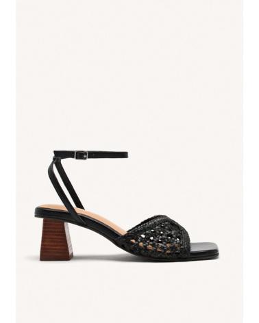 GIOSEPPO BURNSIDE 74098 BLACK BRAIDED LEATHER HEELED SANDALS NEGRO