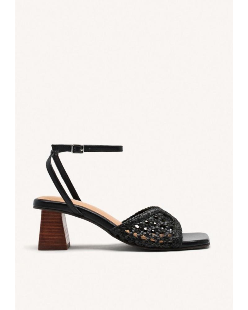 GIOSEPPO BURNSIDE 74098 BLACK BRAIDED LEATHER HEELED SANDALS NEGRO