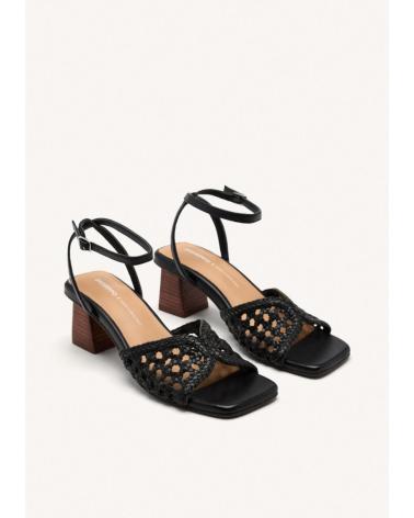 GIOSEPPO BURNSIDE 74098 BLACK BRAIDED LEATHER HEELED SANDALS NEGRO