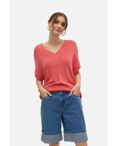 ONLY V-NECK SHORT SLEEVE KNIT TOP 10305828 CORAL CORAL