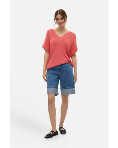 ONLY V-NECK SHORT SLEEVE KNIT TOP 10305828 CORAL CORAL