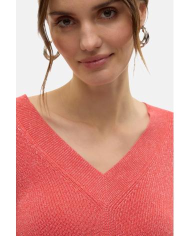 ONLY V-NECK SHORT SLEEVE KNIT TOP 10305828 CORAL CORAL
