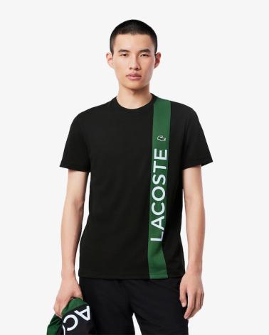 T-SHIRT LACOSTE TH893800 NERA CON BANDA VERTICALE NEGRO